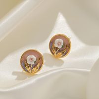 1 Pair IG Style Fairy Style Modern Style Flower Enamel Inlay Copper Rhinestones Pearl Ceramics 18K Gold Plated Ear Studs main image 6
