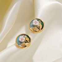 1 Pair IG Style Fairy Style Modern Style Flower Enamel Inlay Copper Rhinestones Pearl Ceramics 18K Gold Plated Ear Studs main image 7