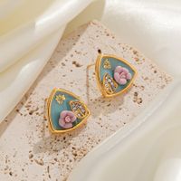 1 Pair IG Style Fairy Style Modern Style Flower Enamel Inlay Copper Rhinestones Pearl Ceramics 18K Gold Plated Ear Studs main image 9