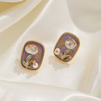1 Pair IG Style Fairy Style Modern Style Flower Enamel Inlay Copper Rhinestones Pearl Ceramics 18K Gold Plated Ear Studs main image 5