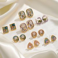1 Pair IG Style Fairy Style Modern Style Flower Enamel Inlay Copper Rhinestones Pearl Ceramics 18K Gold Plated Ear Studs main image 1