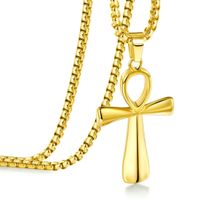 304 Stainless Steel 14K Gold Plated Casual Vintage Style Cross Pendant Necklace main image 4