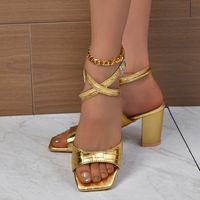 Women's Streetwear Solid Color Cross Straps Square Toe Open Toe Fashion Sandals High Heel Sandals main image 8