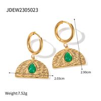 1 Par Estilo Vintage Estilo Clásico Gotitas De Agua Embutido Acero Inoxidable 304 Jade Malayo Chapados en oro de 18k Pendientes De Gota sku image 1