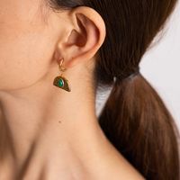 1 Pair Vintage Style Classic Style Water Droplets Inlay 304 Stainless Steel Malay Jade 18K Gold Plated Drop Earrings main image 6