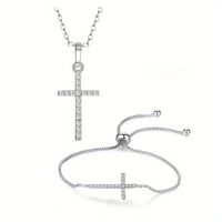 Basic Modern Style Classic Style Geometric Cross Alloy Inlay Zircon Silver Plated Unisex Bracelets Necklace main image 3