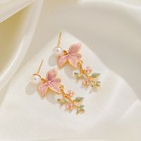 1 Pair Elegant Vacation Flower Plating Inlay Copper Pearl 18K Gold Plated Drop Earrings main image 3