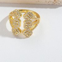 Copper 14K Gold Plated Vintage Style Simple Style Commute Inlay Geometric Zircon Open Rings sku image 6