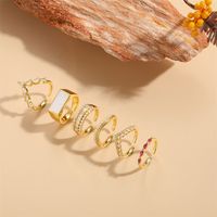 Copper Gold Plated Vintage Style Simple Style Plating Inlay Solid Color Zircon Open Rings main image 8