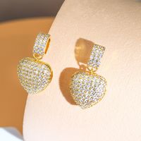 1 Par Elegante Señora Estilo Moderno Forma De Corazón Embutido Cobre Circón Pendientes De Gota sku image 1