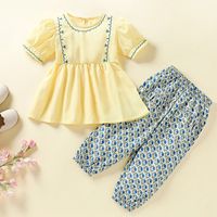 Simple Style Ditsy Floral Cotton Blend Girls Clothing Sets sku image 1