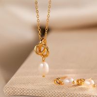 Copper Elegant Simple Style Pearl Knot Earrings Necklace main image 4