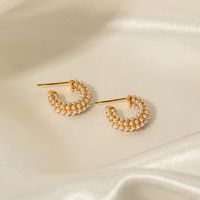 1 Pair IG Style Elegant Lady C Shape Inlay 316 Stainless Steel  Artificial Pearls 18K Gold Plated Earrings main image 4