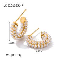 1 Pair IG Style Elegant Lady C Shape Inlay 316 Stainless Steel  Artificial Pearls 18K Gold Plated Earrings sku image 1