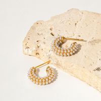 1 Paar IG-Stil Elegant Dame C-Form Inlay Edelstahl 316 Künstliche Perlen 18 Karat Vergoldet Ohrringe main image 5