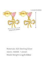 1 Pair Simple Style Heart Shape Bow Knot Plating Sterling Silver Zircon Ear Studs main image 2