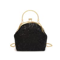 Women's Medium Pu Leather Gauze Solid Color Elegant Classic Style Sequins Shell Clasp Frame Dome Bag sku image 1