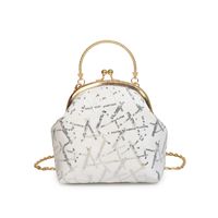 Women's Medium Pu Leather Gauze Solid Color Elegant Classic Style Sequins Shell Clasp Frame Dome Bag sku image 3