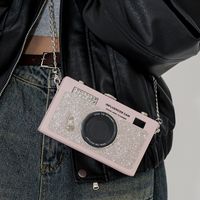 Women's Small Pu Leather Camera Vintage Style Rhinestone Lock Clasp Camera Bag main image 5