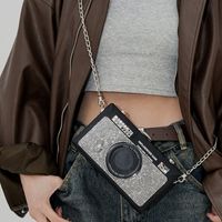 Women's Small Pu Leather Camera Vintage Style Rhinestone Lock Clasp Camera Bag main image 2