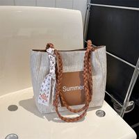Women's Medium Straw Letter Color Block Vacation Beach Zipper Tote Bag main image 1