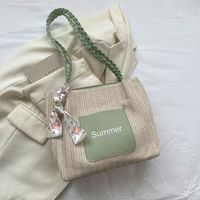 Women's Medium Straw Letter Color Block Vacation Beach Zipper Tote Bag sku image 2