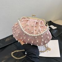 Women's Medium Special Solid Color Elegant Classic Style Pearls Clasp Frame Dome Bag main image 6