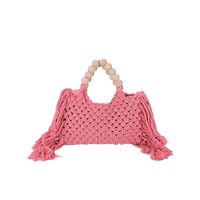 Women's Medium Braid Solid Color Vacation Beach Tassel Hollow Zipper Beach Bag sku image 3