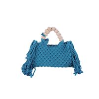 Women's Medium Braid Solid Color Vacation Beach Tassel Hollow Zipper Beach Bag sku image 5