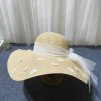 Mujeres Lindo Dulce Estilo Simple Flor Bordado Perla Aleros Anchos Sombrero De Copa main image 6