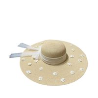 Women's Cute Sweet Simple Style Flower Embroidery Pearl Wide Eaves Straw Hat main image 4