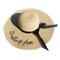 Women's Casual Simple Style Letter Daisy Embroidery Wide Eaves Straw Hat main image 2