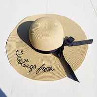 Women's Casual Simple Style Letter Daisy Embroidery Wide Eaves Straw Hat sku image 1