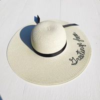 Women's Casual Simple Style Letter Daisy Embroidery Wide Eaves Straw Hat sku image 2