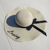 Women's Casual Simple Style Letter Daisy Embroidery Wide Eaves Straw Hat sku image 5