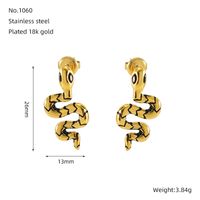 1 Pair IG Style Simple Style Snake Inlay 304 Stainless Steel Zircon 18K Gold Plated Ear Studs main image 2