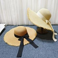 Women's Elegant Simple Style Solid Color Bow Knot Wide Eaves Straw Hat main image 5