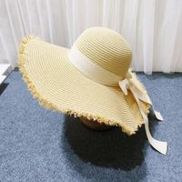 Women's Elegant Simple Style Solid Color Bow Knot Wide Eaves Straw Hat main image 3