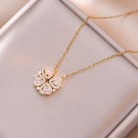 Titanium Steel Basic Lady Modern Style Inlay Four Leaf Clover Flower Zircon Pendant Necklace sku image 1