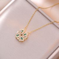 Titanium Steel Basic Lady Modern Style Inlay Four Leaf Clover Flower Zircon Pendant Necklace main image 4