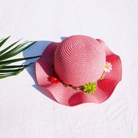Girl'S Sweet Simple Style Flower Jacquard Straw Hat main image 3