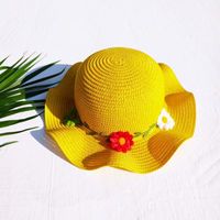 Girl'S Sweet Simple Style Flower Jacquard Straw Hat main image 4