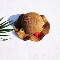 Girl'S Sweet Simple Style Flower Jacquard Straw Hat sku image 2