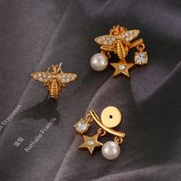 1 Pair IG Style Retro Star Bee Inlay Copper Pearl Zircon Drop Earrings main image 4
