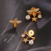 1 Par Estilo IG Retro Estrella Abeja Embutido Cobre Perla Circón Pendientes De Gota main image 4