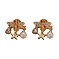 1 Pair IG Style Retro Star Bee Inlay Copper Pearl Zircon Drop Earrings main image 3