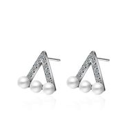 1 Pair IG Style Simple Style Triangle Hollow Out Inlay Copper Artificial Pearls Zircon Ear Studs sku image 1