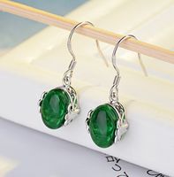 1 Pair Retro Shiny Oval Inlay Copper Agate Drop Earrings sku image 2