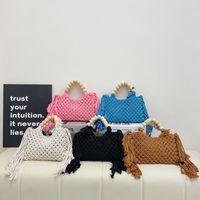 Women's Medium Braid Solid Color Vacation Beach Tassel Hollow Zipper Beach Bag main image 1