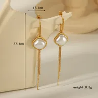 1 Par Casual Estilo Clásico Irregular Cadena Embutido Acero Inoxidable 304 Perlas Artificiales Chapados en oro de 18k Pendientes De Gota main image 2